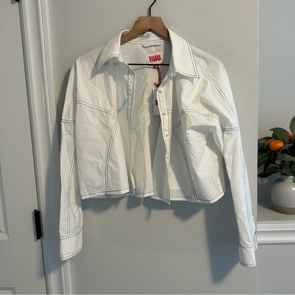 NWT SOLID & STRIPED White Cropped Long Sleeve Cotton Top Small - Picture 9 of 9